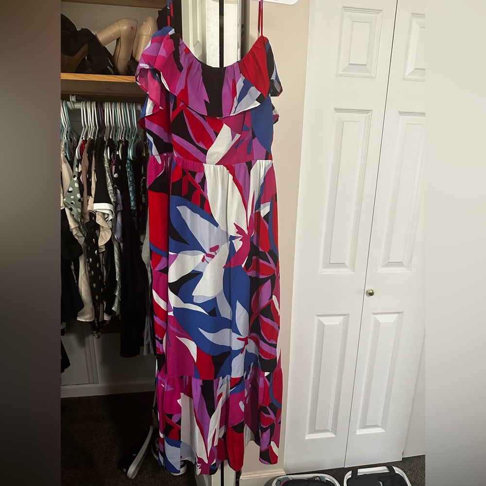 Nine West Pink and Blue Sleeveless Maxi Dress